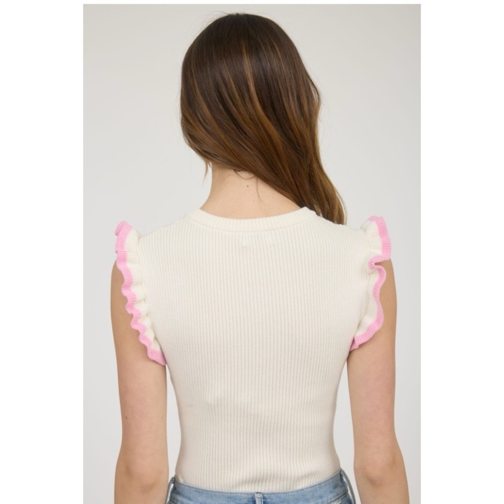 Cream with Pink Edge Ruffle Top - Picture 4 of 6